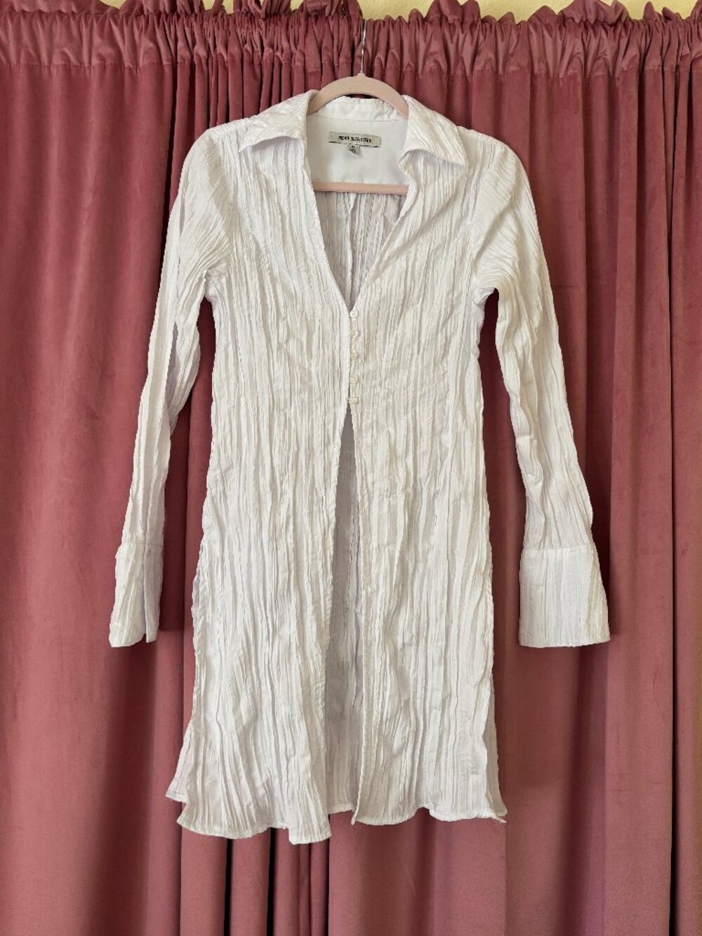 Longline White Button-Down Flyaway Top
